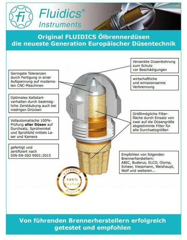 Fluidics Öldüse Brennerdüse Fi 0.50-60°HF